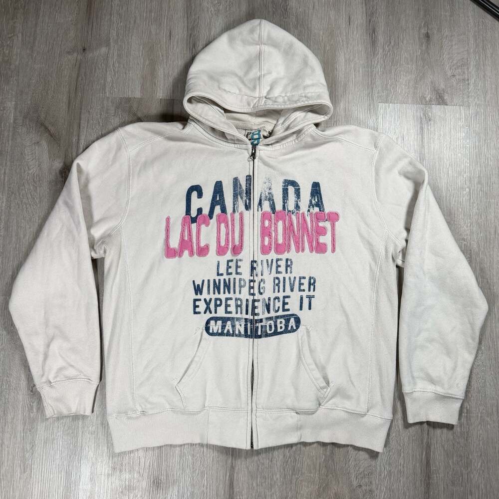 Y2K Style Blue 84 Lac Du Bonnet Manitoba Canada Full Zip Hoodie Large